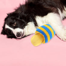 Load image into Gallery viewer, Small Red Stuffed Squeaky Flip Flop with Black Strips