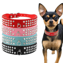 Load image into Gallery viewer, Rhinestone Rows Leather Collars For Small Medium Dogs Cats