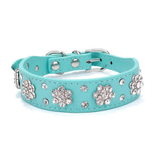 Load image into Gallery viewer, Bling Rhinestone Flowers Leather Collars For Small Medium Dogs Cats