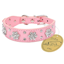 Load image into Gallery viewer, Bling Rhinestone Flowers Leather Collars For Small Medium Dogs Cats