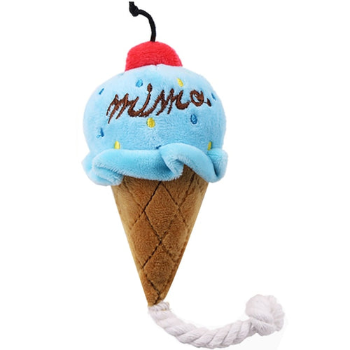Small Stuffed Squeaky Blue Ice Cream with Cherry