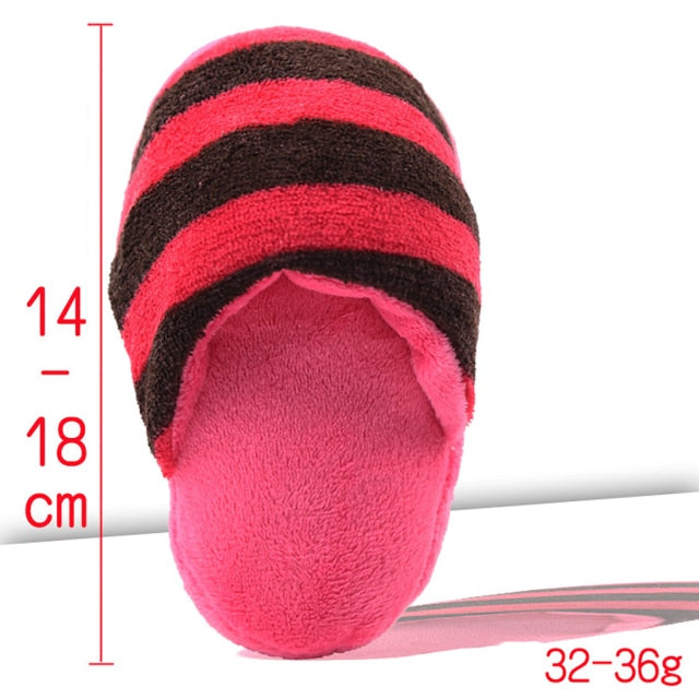 Small Red Stuffed Squeaky Flip Flop with Black Strips
