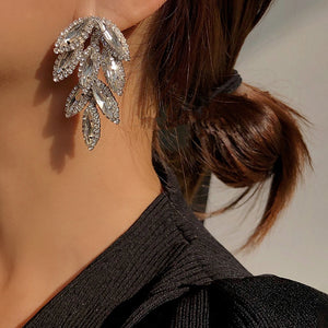 Elegant Rhinestone Leaves Drop Earrings