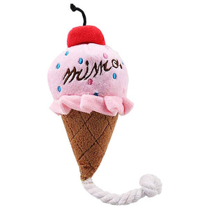Small Stuffed Squeaky Pink Ice Cream with Cherry