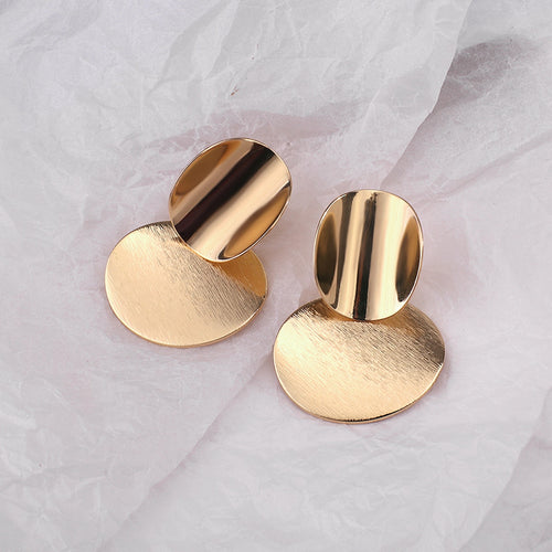 Big Double Round Drop Earrings in Gold