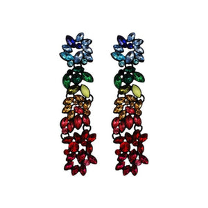 Multicolor Rhinestone Flowers Drop Earrings