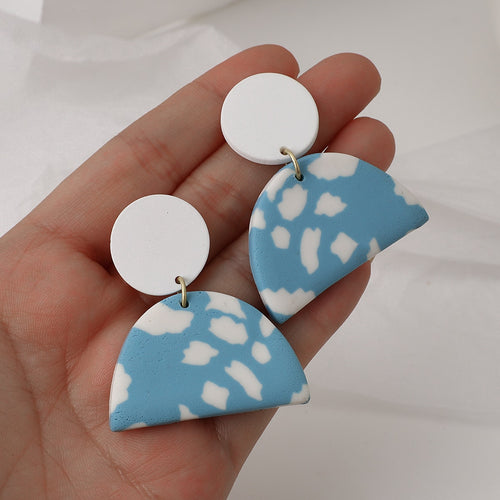 Sky Blue Print Semicircle Earrings