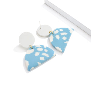 Sky Blue Print Semicircle Earrings