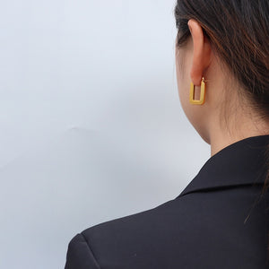 Gold Rectangular Metal Hoop Earrings