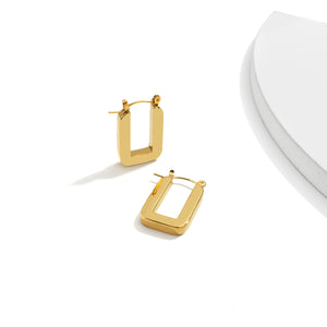 Gold Rectangular Metal Hoop Earrings