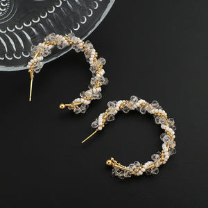 Golden Hoop Earrings with Crystal