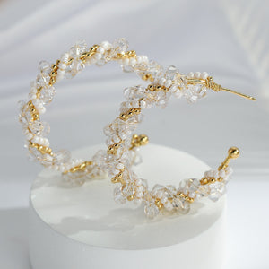 Golden Hoop Earrings with Crystal