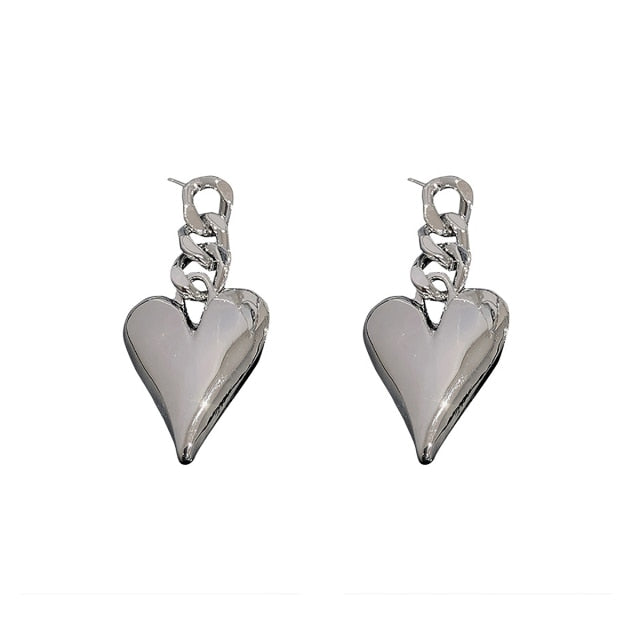 Silver Heart Drop Earrings