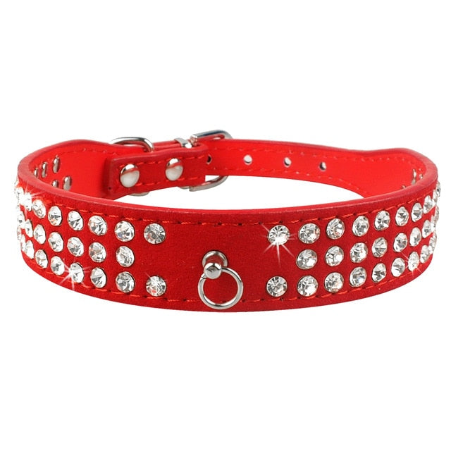 Rhinestone Rows Leather Collars For Small Medium Dogs Cats