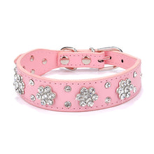 Load image into Gallery viewer, Bling Rhinestone Flowers Leather Collars For Small Medium Dogs Cats