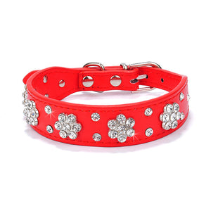 Bling Rhinestone Flowers Leather Collars For Small Medium Dogs Cats