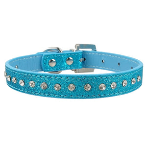 Rhinestone Rows Leather Collars For Small Medium Dogs Cats