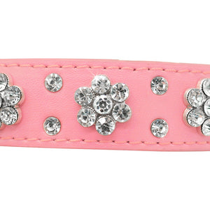 Bling Rhinestone Flowers Leather Collars For Small Medium Dogs Cats
