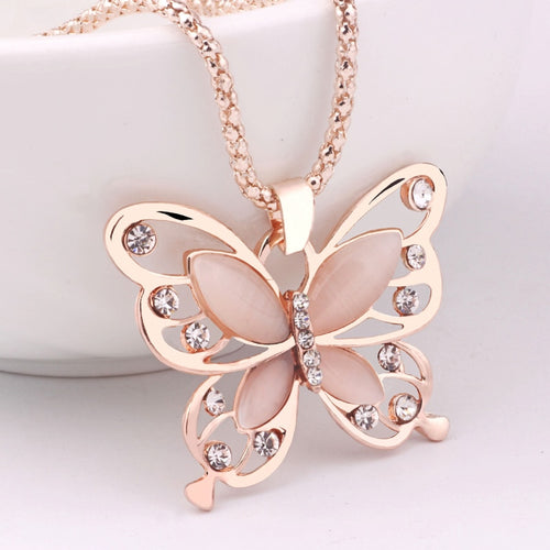 Rose Gold Opal Butterfly Necklace
