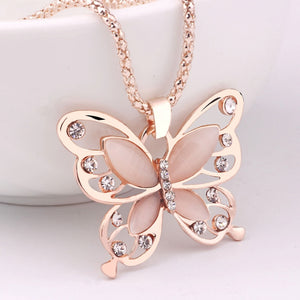 Rose Gold Opal Butterfly Necklace